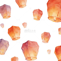 水彩孔明灯群元素