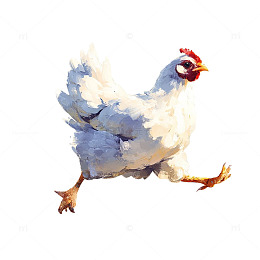 水彩画白鸡动物绘画素材