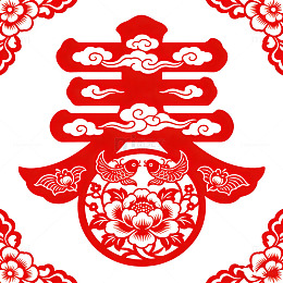 中国红剪纸春字图案