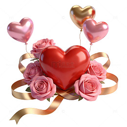 浪漫心形玫瑰花束装饰设计素材