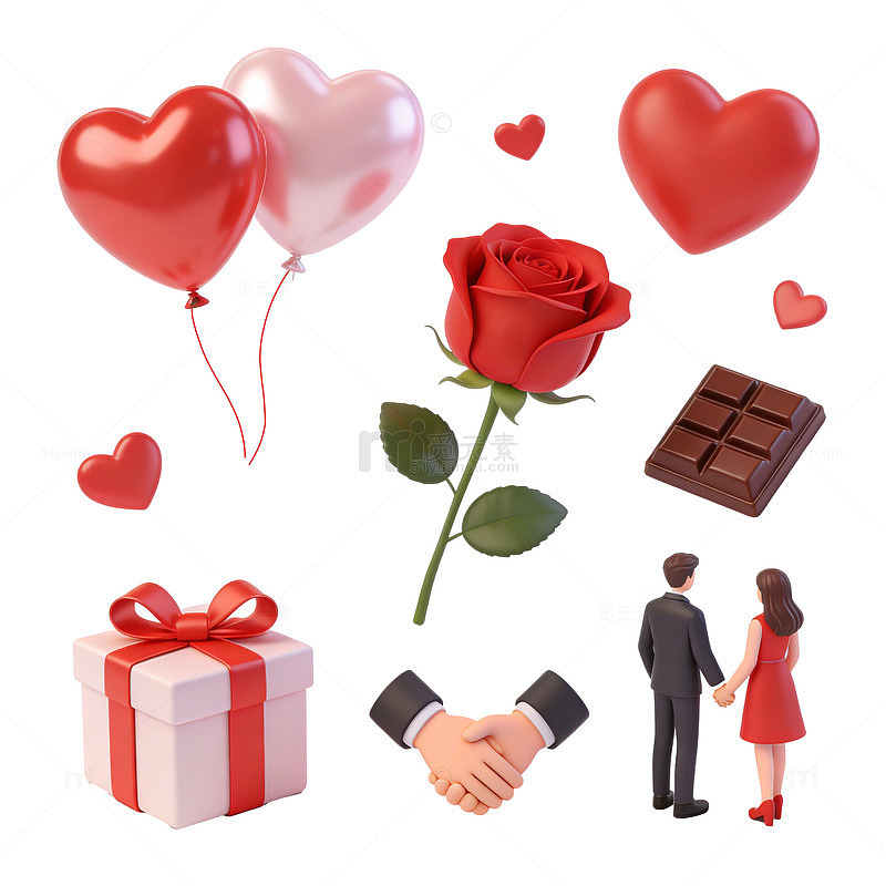 浪漫情人节主题元素插画