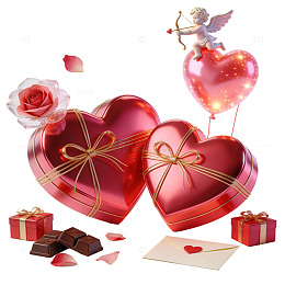 浪漫情人节爱心礼物设计素材