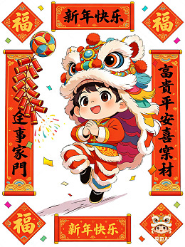 新年春节喜庆舞狮醒狮舞龙75