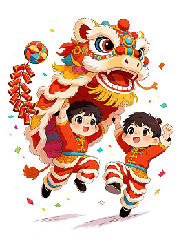 新年春节喜庆舞狮醒狮舞龙100