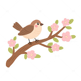 春天花枝小鸟免抠元素