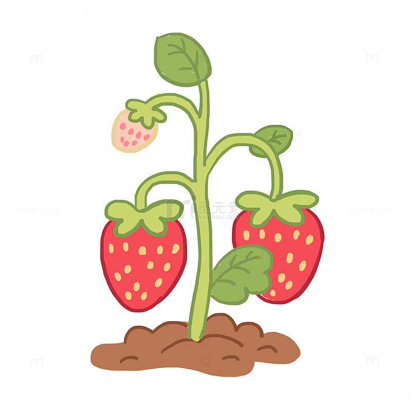 春天草莓植物手绘卡通元素