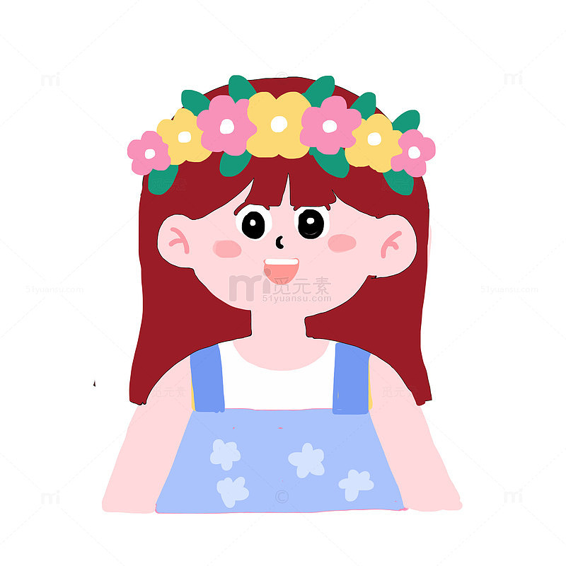 春天赏花戴花环元素