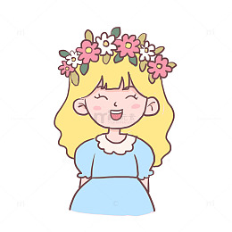 春季戴花环女孩免抠元素