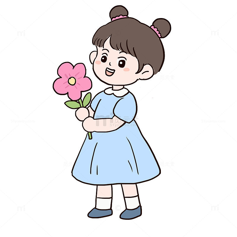 春天赏花的女孩元素