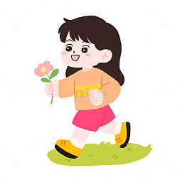 春季赏花的女孩免抠元素