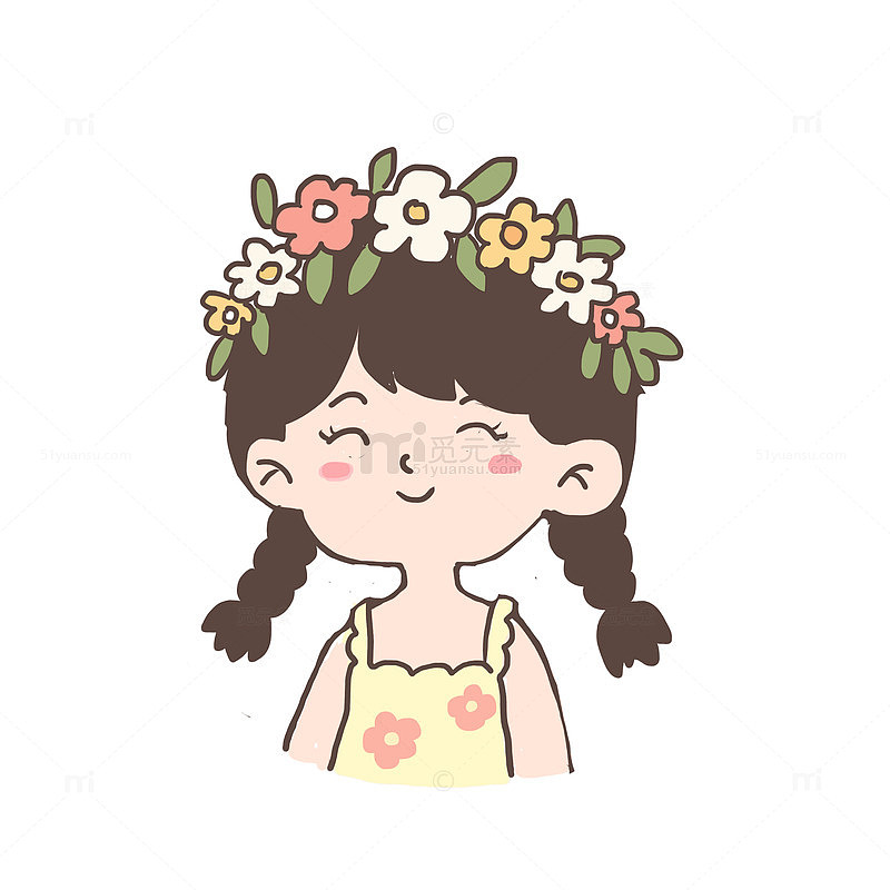 戴花环春季的女孩免抠元素
