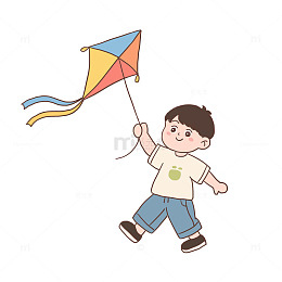 春天放风筝的男孩元素