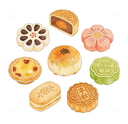 水彩月饼糕点插画设计素材