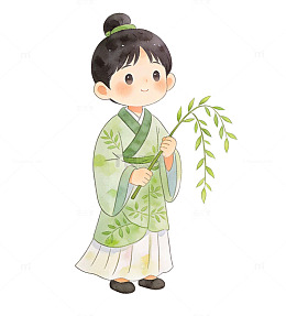 古风人物春日柳枝插画