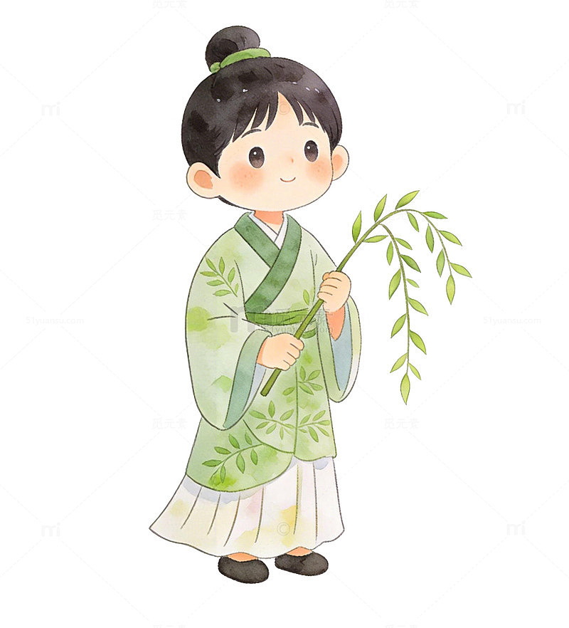 古风人物春日柳枝插画