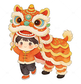 卡通新年舞狮插画