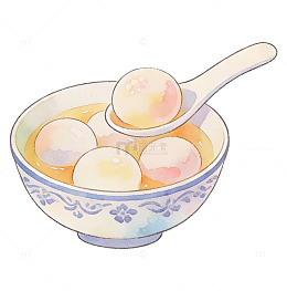 水彩汤圆美食插画