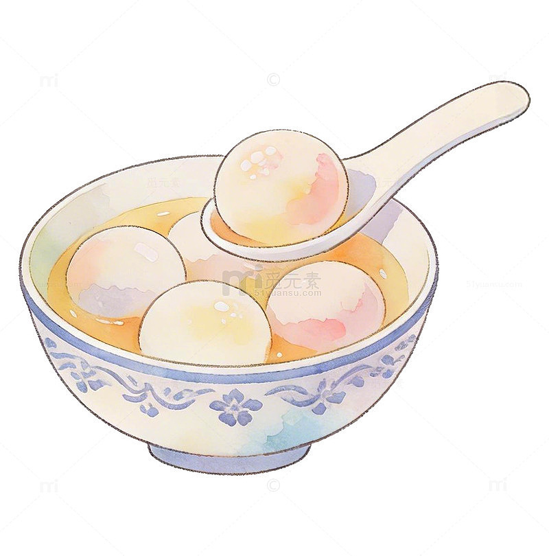 水彩汤圆美食插画