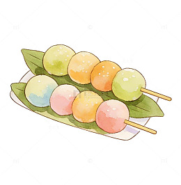 水彩卡通串团子插画设计素材