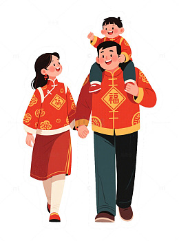 春节家庭插画设计素材