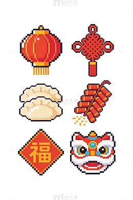 像素风格春节元素插画设计素材