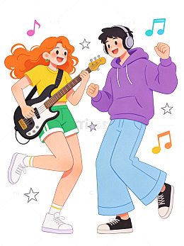 卡通风格音乐演奏插画素材