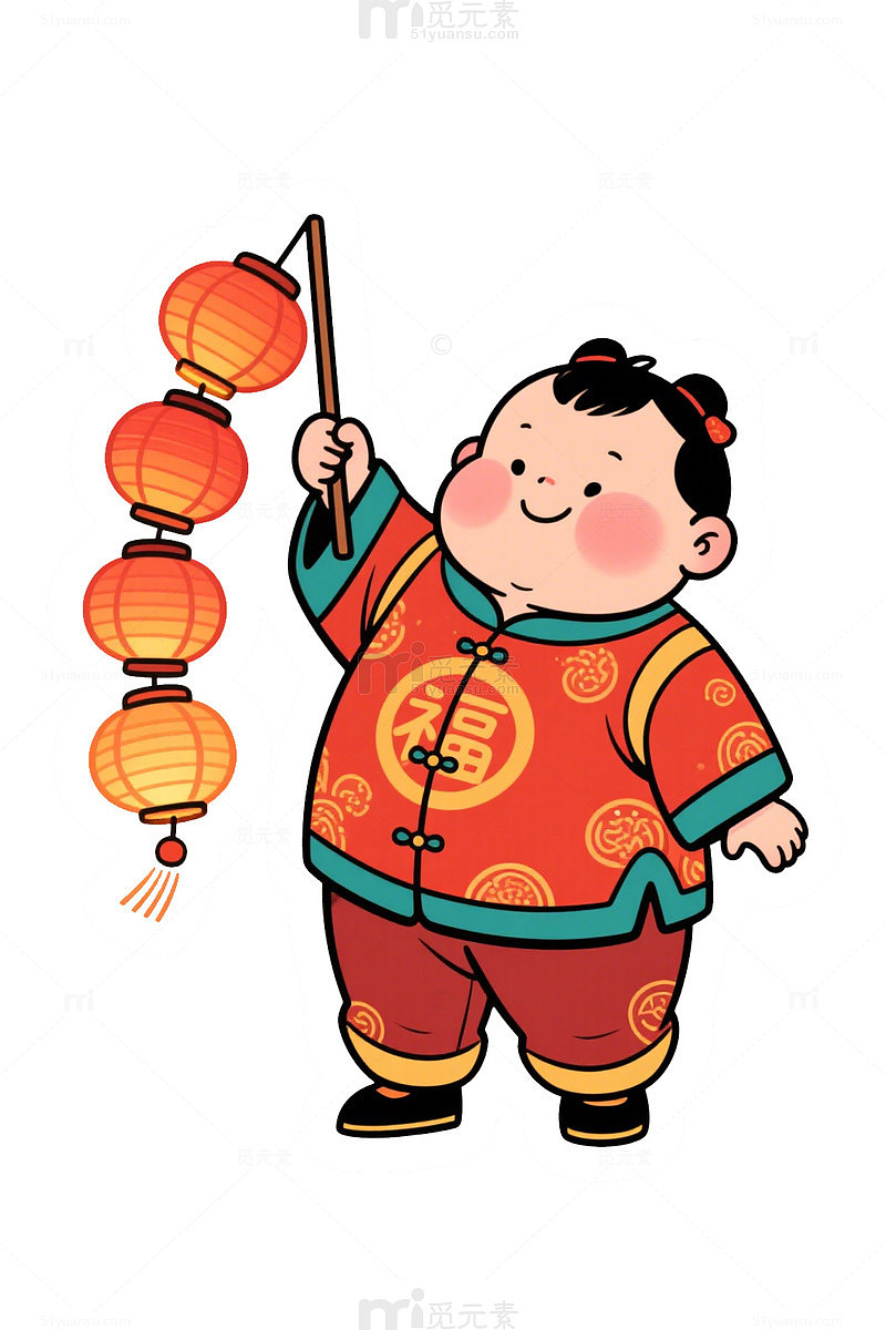 喜庆新年卡通人物灯笼插画