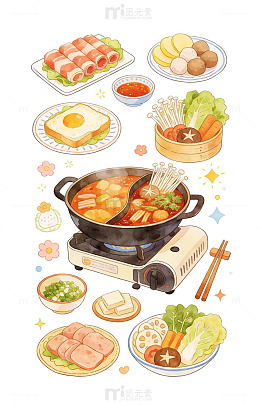 美食插画火锅料理食材展示