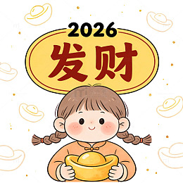 2026马年春节祝福手绘小女孩元素