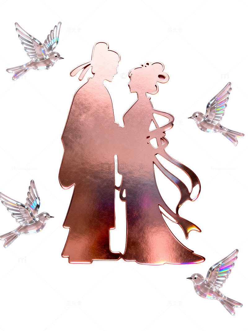 金属剪影情侣飞鸟装饰