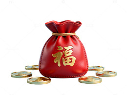 红色福袋金币寓意吉祥