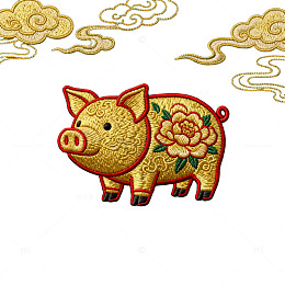 传统风格金猪牡丹图案装饰画