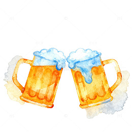 水彩啤酒杯干杯庆祝图