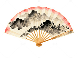 水墨山水画折扇艺术装饰画