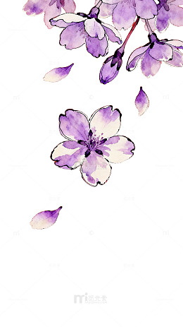 水彩紫花红底装饰画