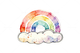 彩虹云朵水彩画
