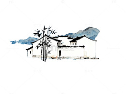 水墨风传统民居山水画