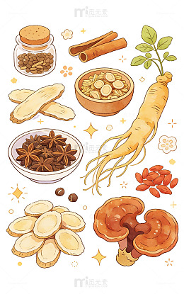 手绘中药材插画风格设计素材