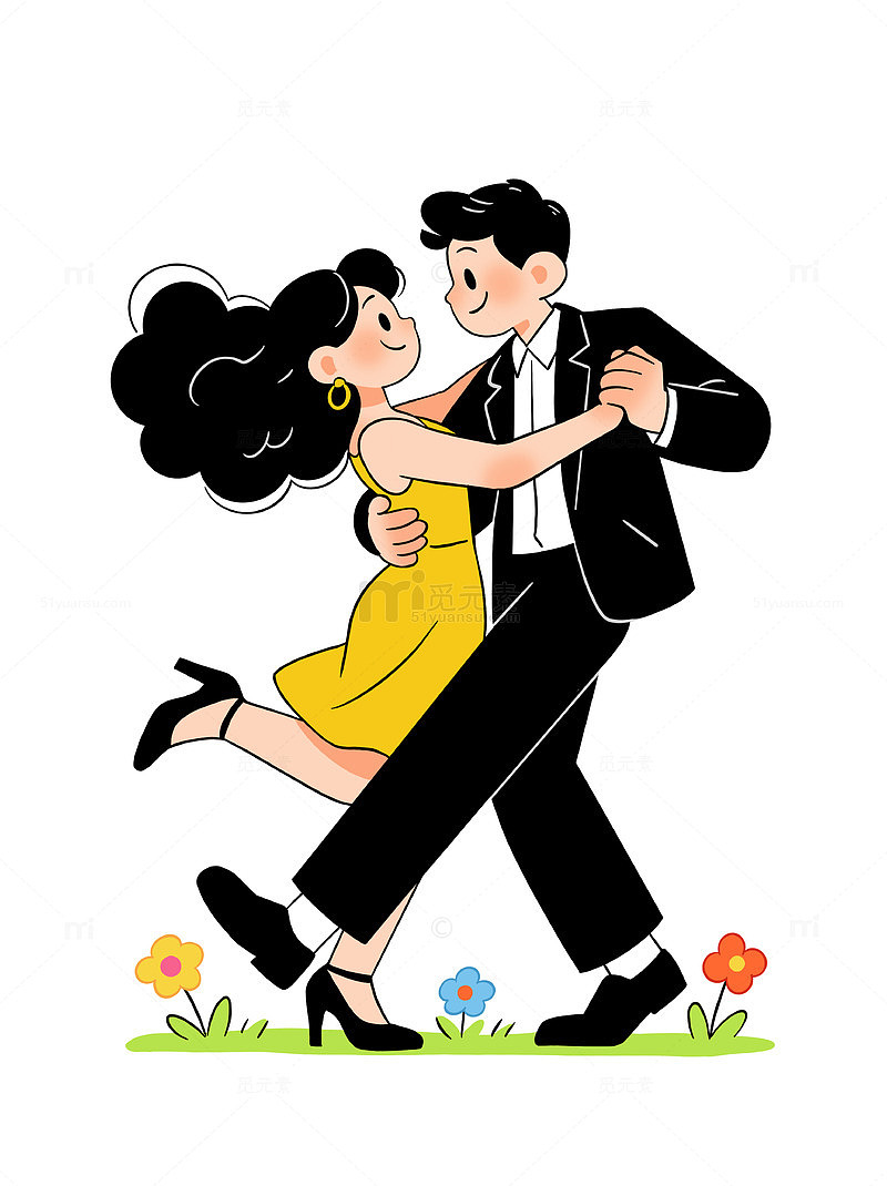 情人节卡通情侣舞蹈插画