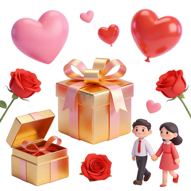 浪漫情人节礼物插画设计元素
