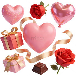 浪漫情人节爱心玫瑰礼物设计元素