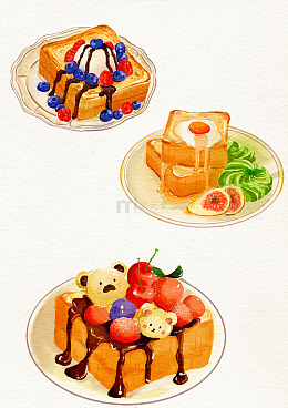 水彩美食甜点面包插画设计