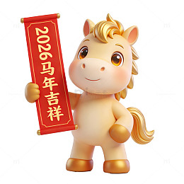 可爱卡通马年祝福插画