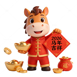 卡通马年祝福插画设计素材