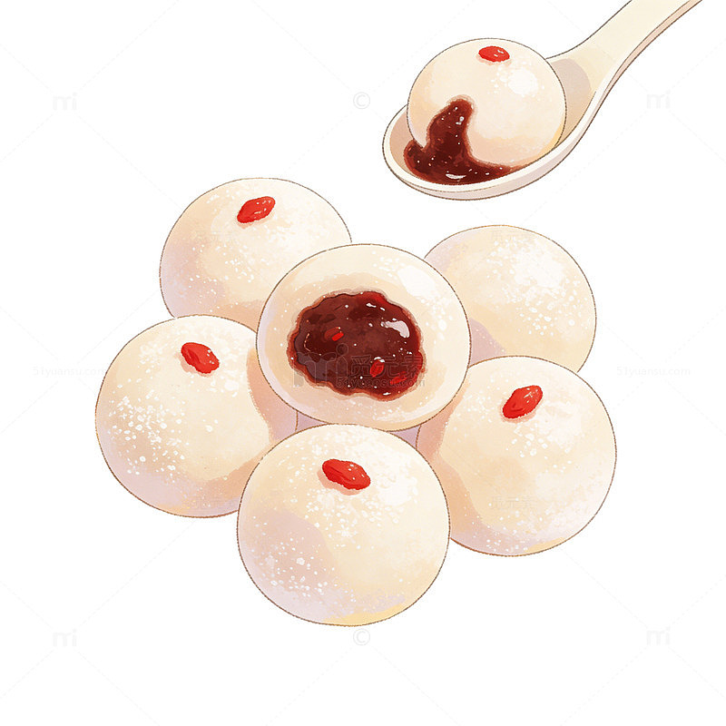 插画风格汤圆美食插画设计素材