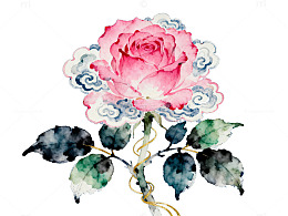 水墨玫瑰绽放艺术画作