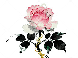 水墨玫瑰艺术画作