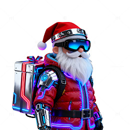 科幻圣诞老人送礼物插画素材