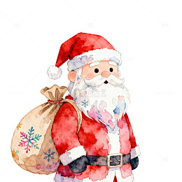 圣诞老人雪景水彩画