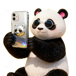 卡通熊猫自拍创意图片